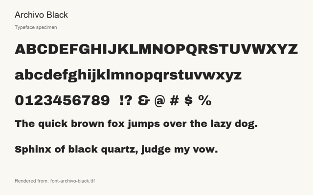 Typeface specimen rendered from the distributed font