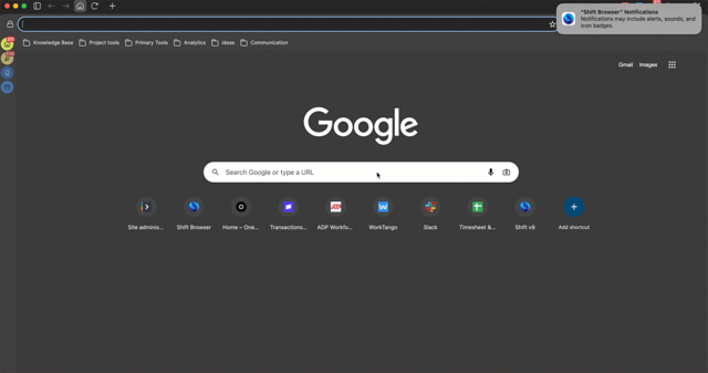 Shift Browser on Mac after launch — frame from the official installation demonstration