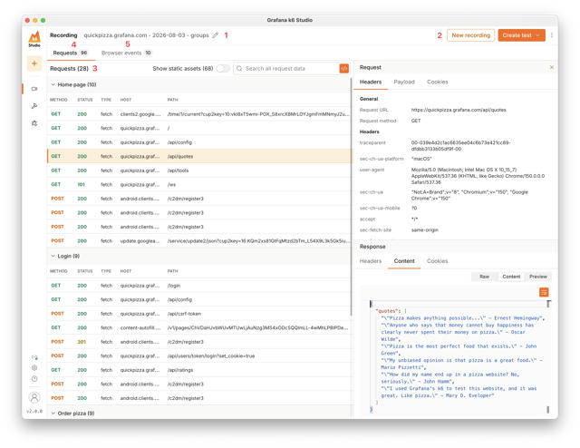 k6 Studio for Mac — recorder panels in the official documentation