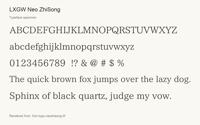 Typeface specimen rendered from the distributed font