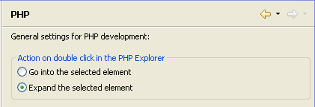 PHP Explorer preference panel from the official Eclipse PHP guide (historical interface excerpt)
