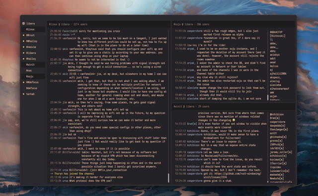Official Halloy repository screenshot showing multi-pane IRC chat; operating system is not identified.