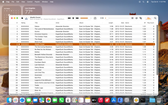 Official Mac App Store screenshot of the player and music playlist.
