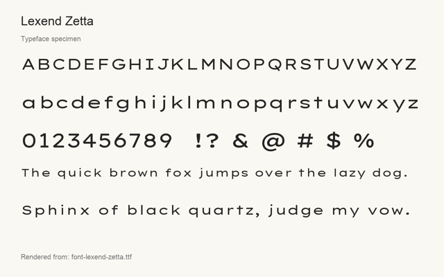 Typeface specimen rendered from the distributed font