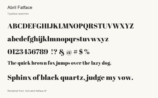 Typeface specimen rendered from the distributed font