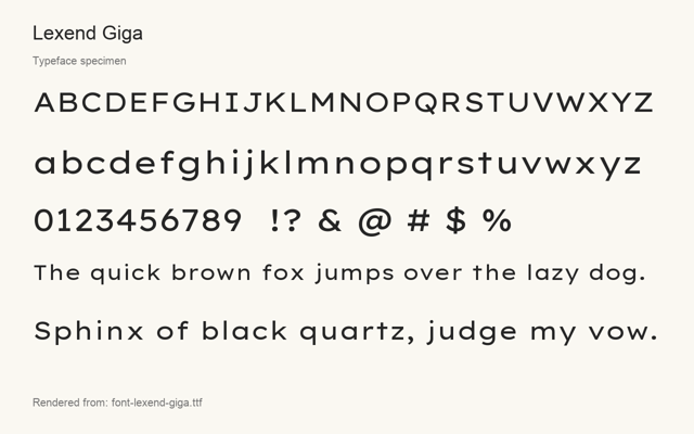 Typeface specimen rendered from the distributed font