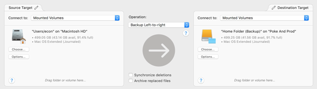 Official guide screenshot of source and destination backup settings.