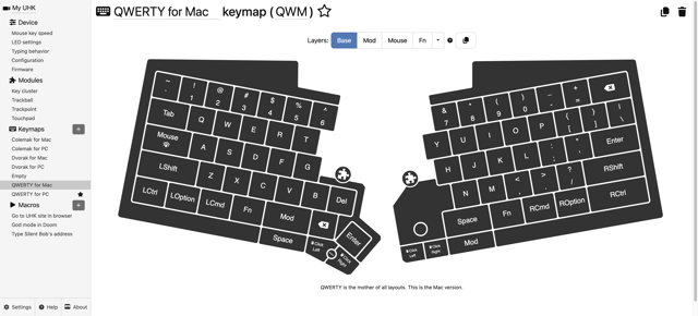 UHK Agent — Mac QWERTY keymap in the official web demo