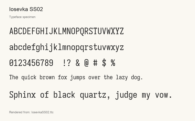 Typeface specimen rendered from the distributed font