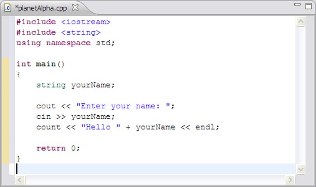 Official C/C++ editor example from Eclipse documentation; platform and exact version unspecified.