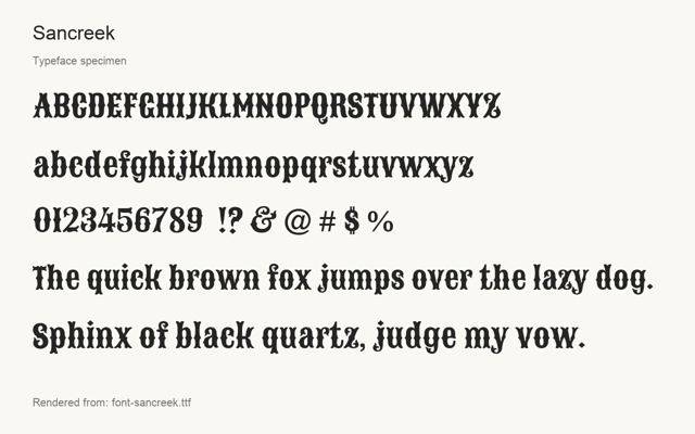 Typeface specimen rendered from the distributed font
