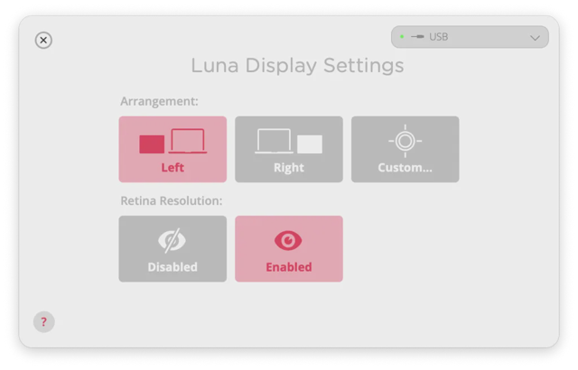 Luna Display for Mac — official display settings example