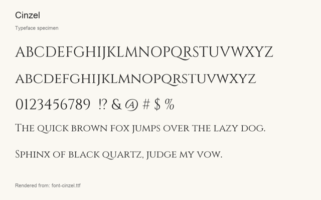 Typeface specimen rendered from the distributed font