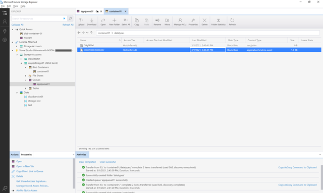 Official Microsoft Storage Explorer documentation screenshot on Windows; historical build unspecified.