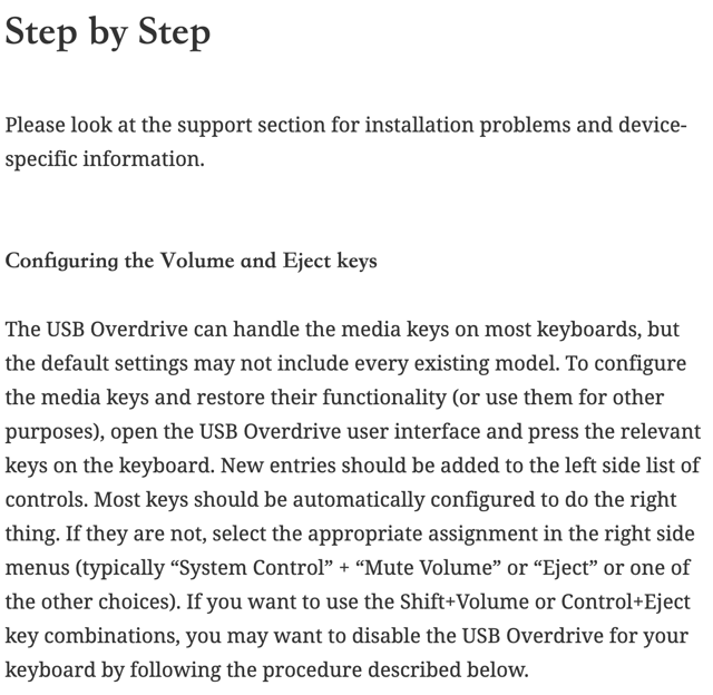 Official USB Overdrive driver media-key configuration documentation (Oct 2026); not a Mac app test.