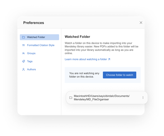 Official preview of Watched Folder preferences for automatic PDF import.