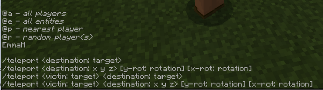 In-game teleport command example — official Minecraft Education documentation (2018)