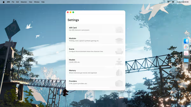 Official AIRI 0.11.3 manual screenshot of the Mac settings window.