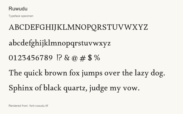 Typeface specimen rendered from the distributed font