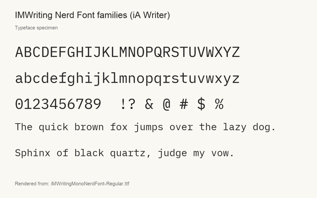 Typeface specimen rendered from the distributed font