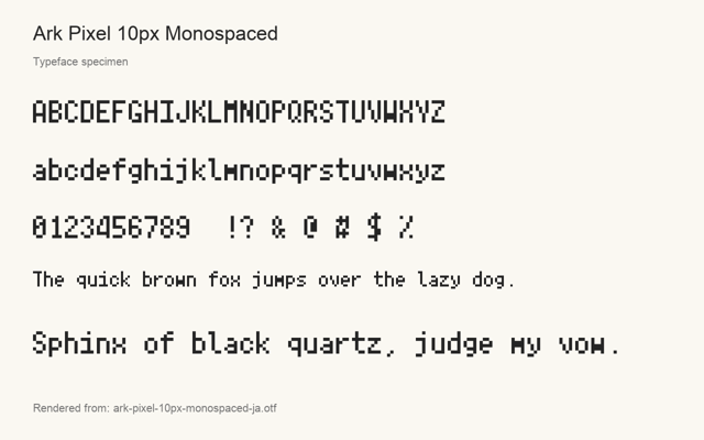 Typeface specimen rendered from the distributed font