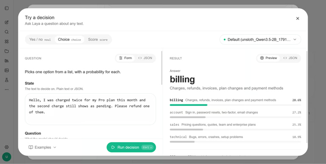 Official Unsloth decision-model interface image from its beta release notes; OS unspecified.