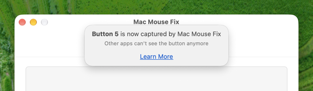Official English Mac UI showing that an assigned mouse button is captured; pictured build unspecified.