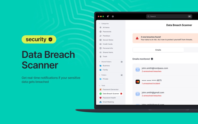 NordPass Mac vault — official Mac App Store showcase of the Data Breach Scanner