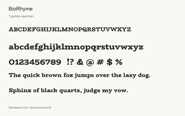 Typeface specimen rendered from the distributed font