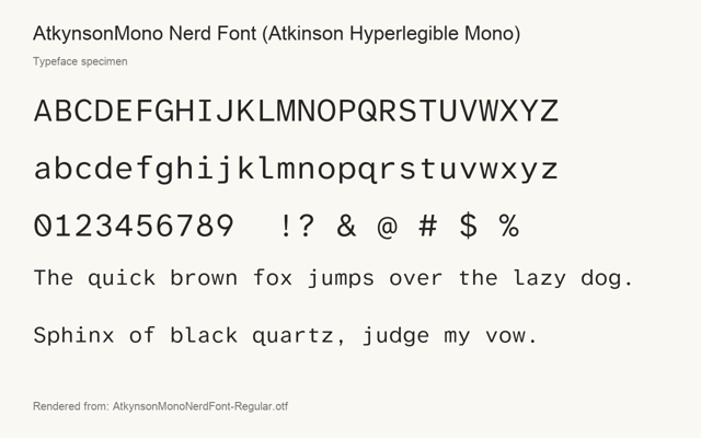 Typeface specimen rendered from the distributed font