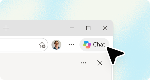 Official website illustration: Copilot Chat button in a Windows-style browser; not a current Mac screenshot.