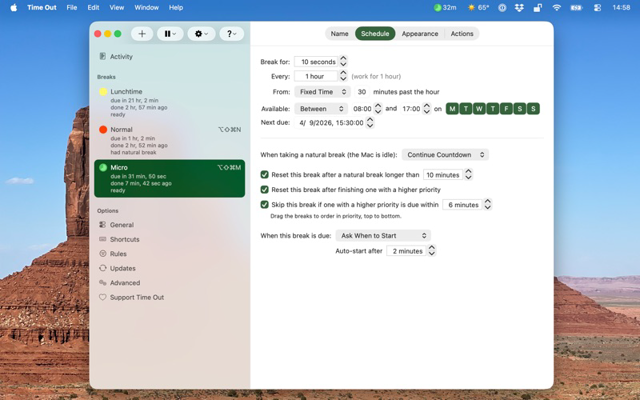 Time Out — official Mac App Store example of break scheduling