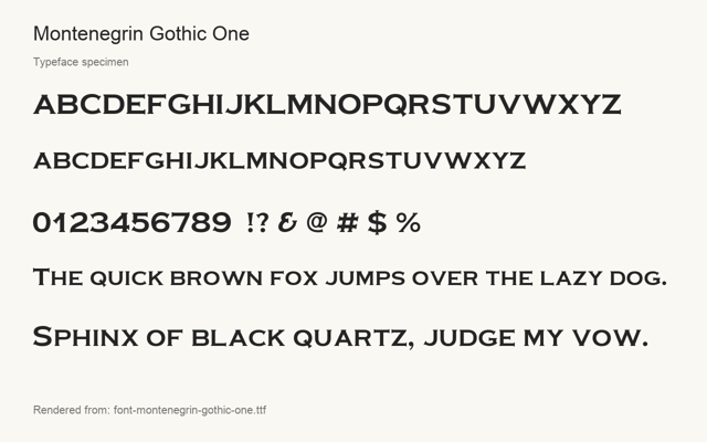 Typeface specimen rendered from the distributed font