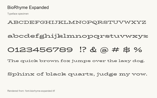 Typeface specimen rendered from the distributed font