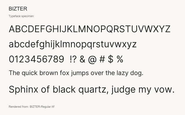Typeface specimen rendered from the distributed font