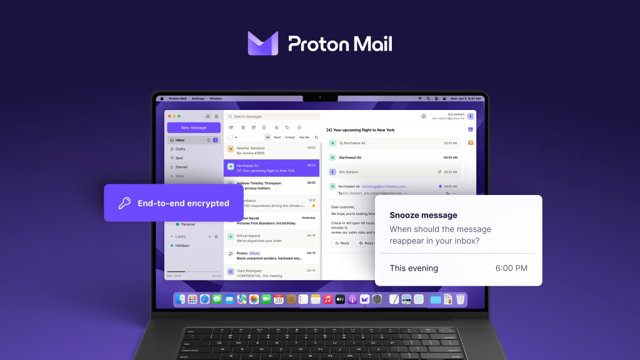 Official historical Proton Mail Mac inbox and snooze example; exact build unspecified.