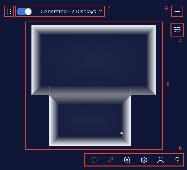 Official tutorial view of the display layout, with numbered red annotations.