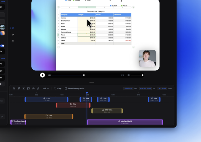 Official Recordly editor demonstration; exact 1.4.0 controls may differ.