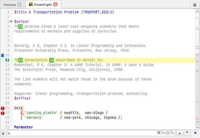 Official documentation excerpt of the Studio code editor with a transport model.