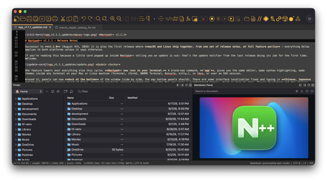 Historical macOS dark editor with bottom-docked panels; exact app version unspecified.