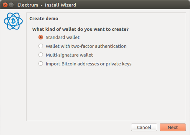 Historical Linux wallet-type selection from the official setup guide.