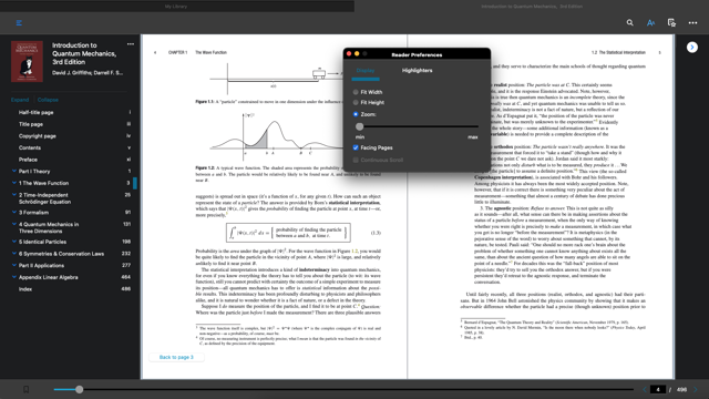 Mac の見開き表示と読書設定（VitalSource Bookshelf 公式ドキュメントの画面）