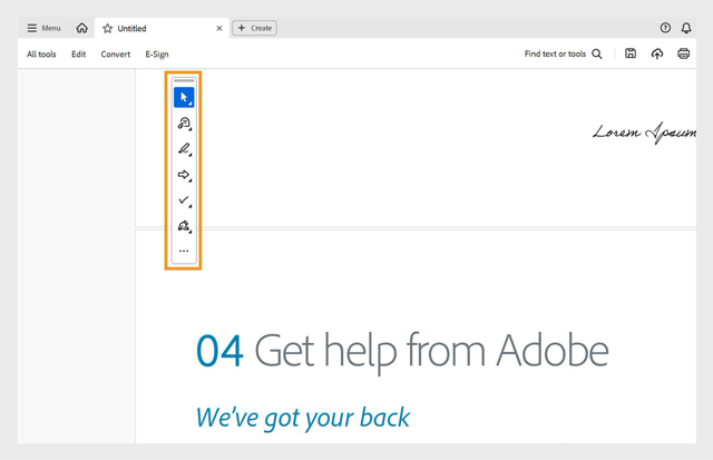 Quick action toolbar highlighted in Adobe’s official shared desktop guide (interface excerpt)
