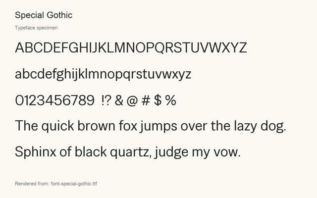 Typeface specimen rendered from the distributed font