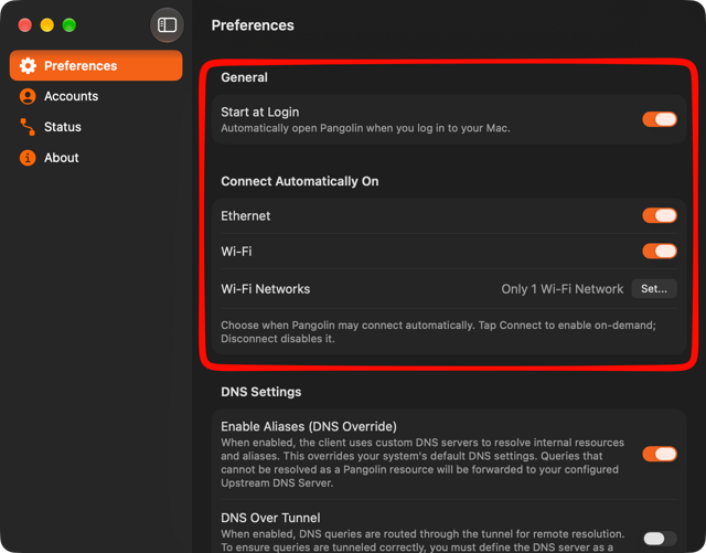 Official Mac client 0.12.0 release guide: annotated startup/on-demand Preferences; not a current build test.