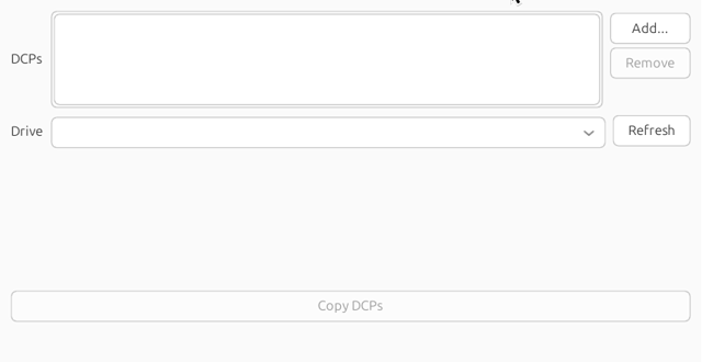 Official manual view of DCP selection, target drive and copy controls.