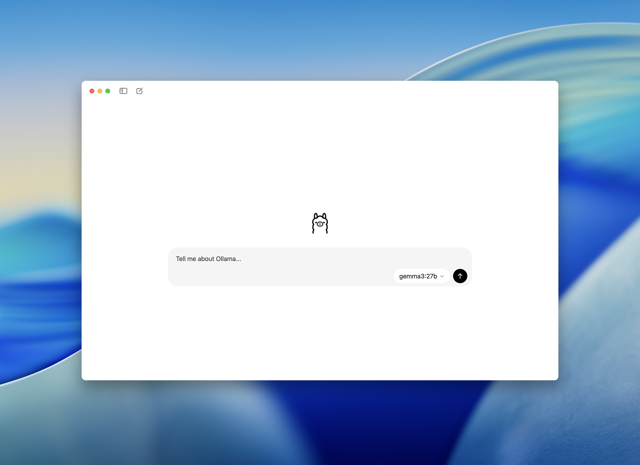 Official Ollama desktop-launch example on macOS with a model selector and chat prompt; not a0.40.0-specific capture.