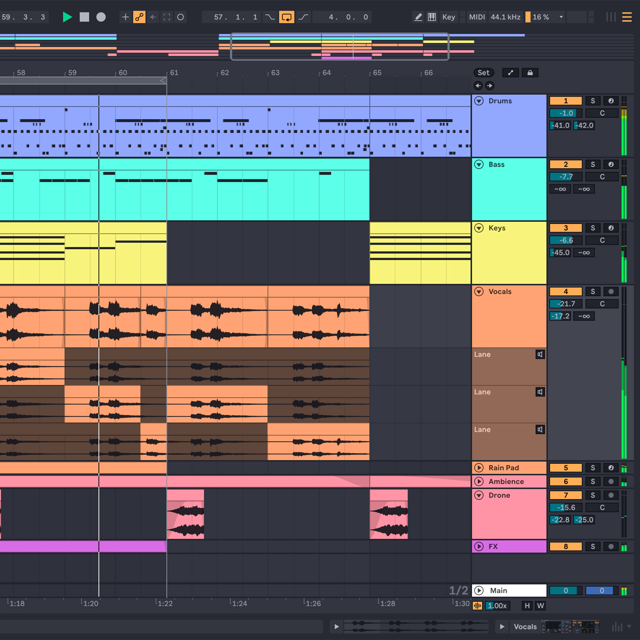 Ableton Live 12 Lite Arrangement View — interface excerpt from the official product page