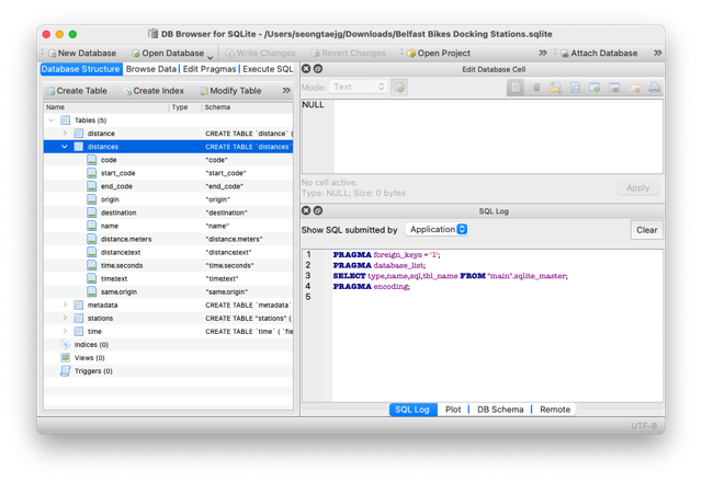 Official Mac repository example of database schema and SQL Log; historical image, not a fresh 3.13.1 capture.