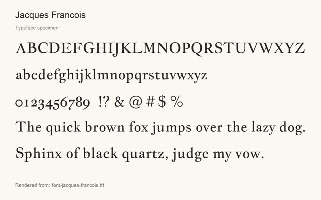 Typeface specimen rendered from the distributed font